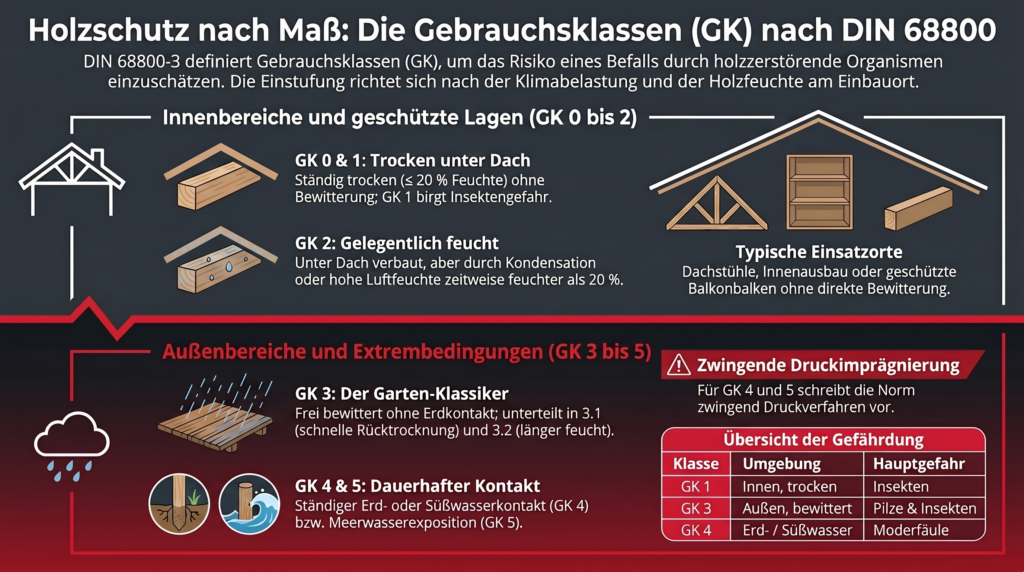 Holzschutz nach DIN 68800 - Gebrauchsklassen