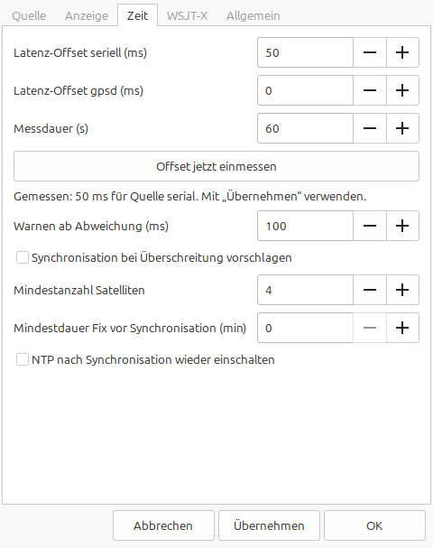 Einstellungen, Reiter Zeit nach dem Einmessen des Latenz-Offsets