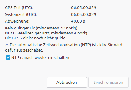 Synchronisierdialog ohne Fix: der Grund steht im Text, der Knopf bleibt grau